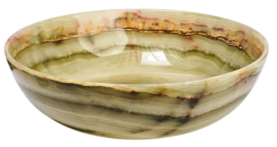 Tazón de frutas/ensalada tallado a mano de ónix verde natural, verde y marrón, diámetro: 6" Foto 3 de 4
