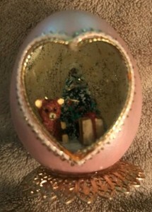 Christmas Egg - Real Chicken Egg with Cutout Displaying a Bear, Tree, & Gift