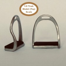 HORSING AROUND Traditional 1:9 ENGLISH BENT LEG STIRRUPS w/ BLACK TREADS Silver