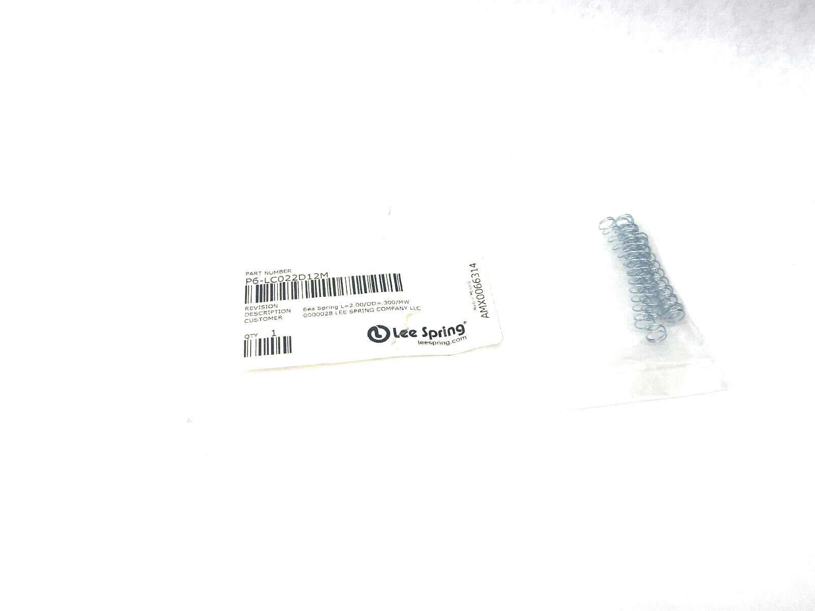 Lee Spring Finger Lee Spring LC022D12M Compression Spring 2.00 OD 0.300 MW PKG OF 6 | eBay