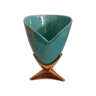 Unique MCM Vase Turquoise Gold Art Deco Hollywood Regency Style 