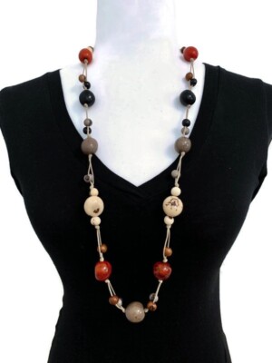 Handmade Tagua Nut Bib Necklace | Blue & Ivory Vegetable Ivory Jewelry, Adjustable 26"