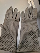 VINTAGE BLACK BEADED GLOVES MADE IN British colony Of Hong Kong 7 - 1/2