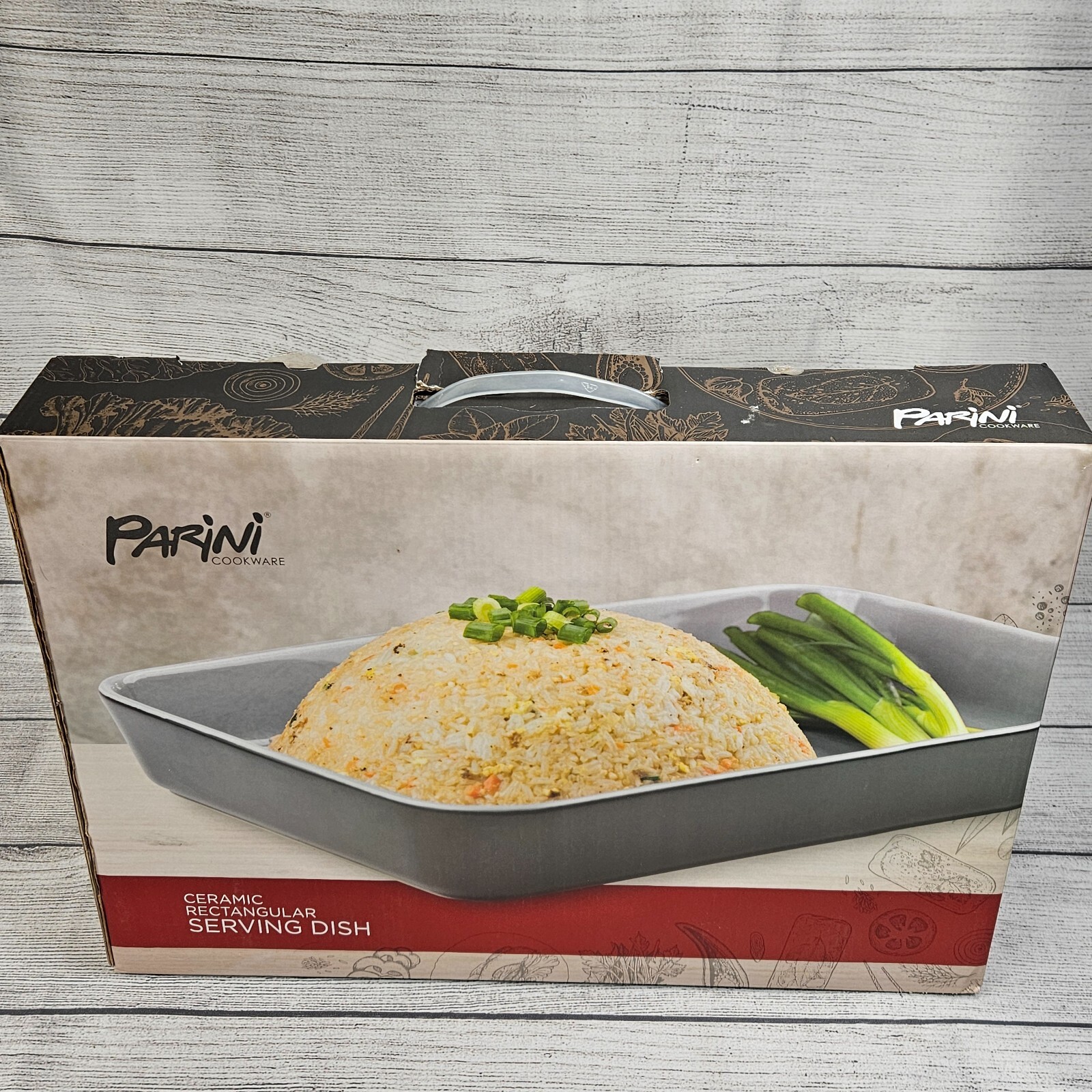 Parini Cookware Ceramic 16.5in x 10.5in Rectangular Serving Dish Gray NIOB