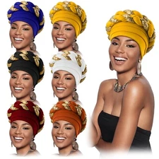 Jeyiour 6 Pcs African Turban Head Wraps for Black Women Sequined Braid Beanie...