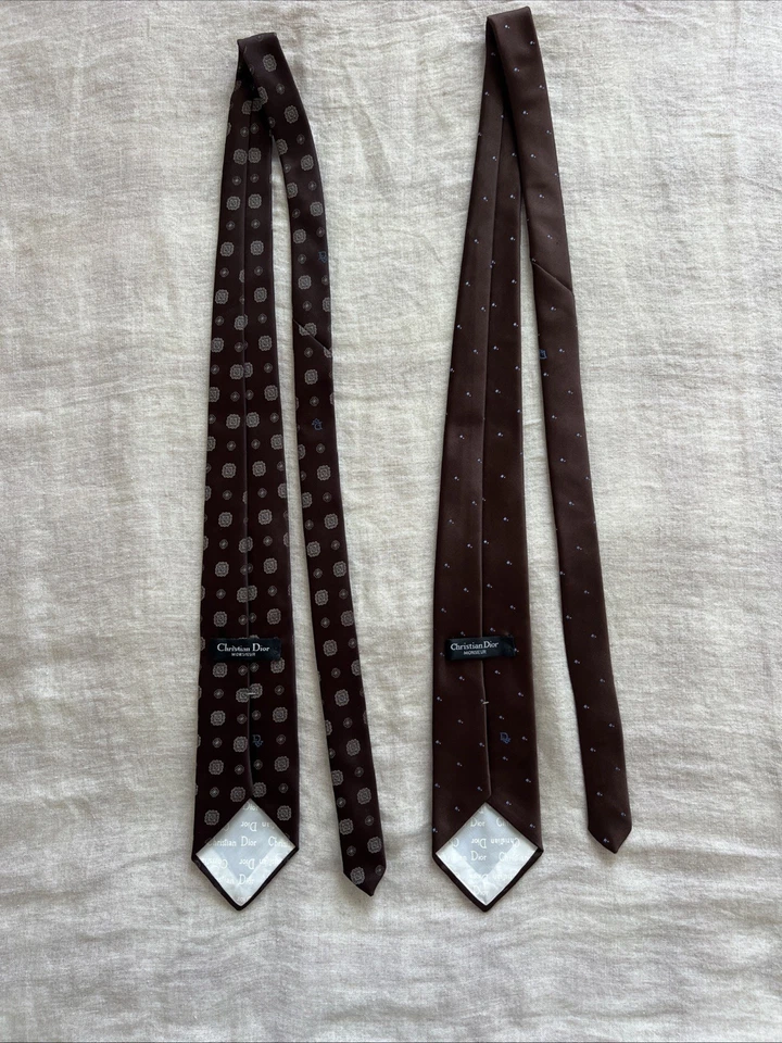 2 corbatas vintage Christian Dior Monsieur para hombre marrón geométricas hechas en EE. UU. Foto 4 de 4