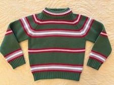 Vtg 60s Botany Boys Stripe Sweater Acrylic Olive Green Red White Beige FREE SHIP