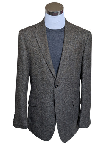 Marks & Spencer Abraham Moon Sport Coat 42L Olive Green Herringbone 2-button Wor