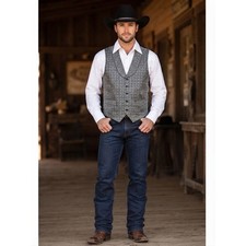 Wah Maker Frontier Clothing Men's Black Silver Geometric Vest Waistcoat Size L