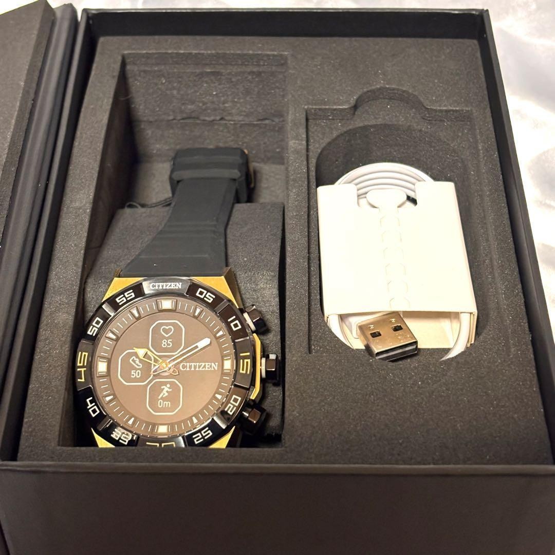 CITIZEN hybrid smartwatch with sleek black dial and gold case. Stylish image 3