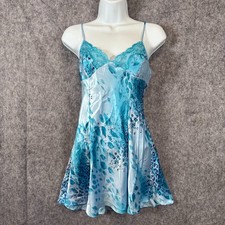 Victorias Secret Blue Leopard Satin Slip Dress Size Small Lingerie Set Lace Trim