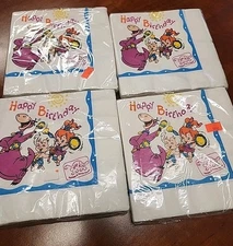 1996 Flintstones Cave Kids Pebbles & Bam Bam Happy BIRTHDAY Napkin NIP LOT OF 4 