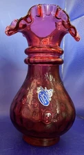 Vintage Fenton Cranberry Glass Vase With Paper Label