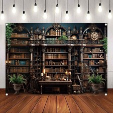 Vintage Bookshelf Backdrop Retro Library Medieval Bookshelf Photography Backd...