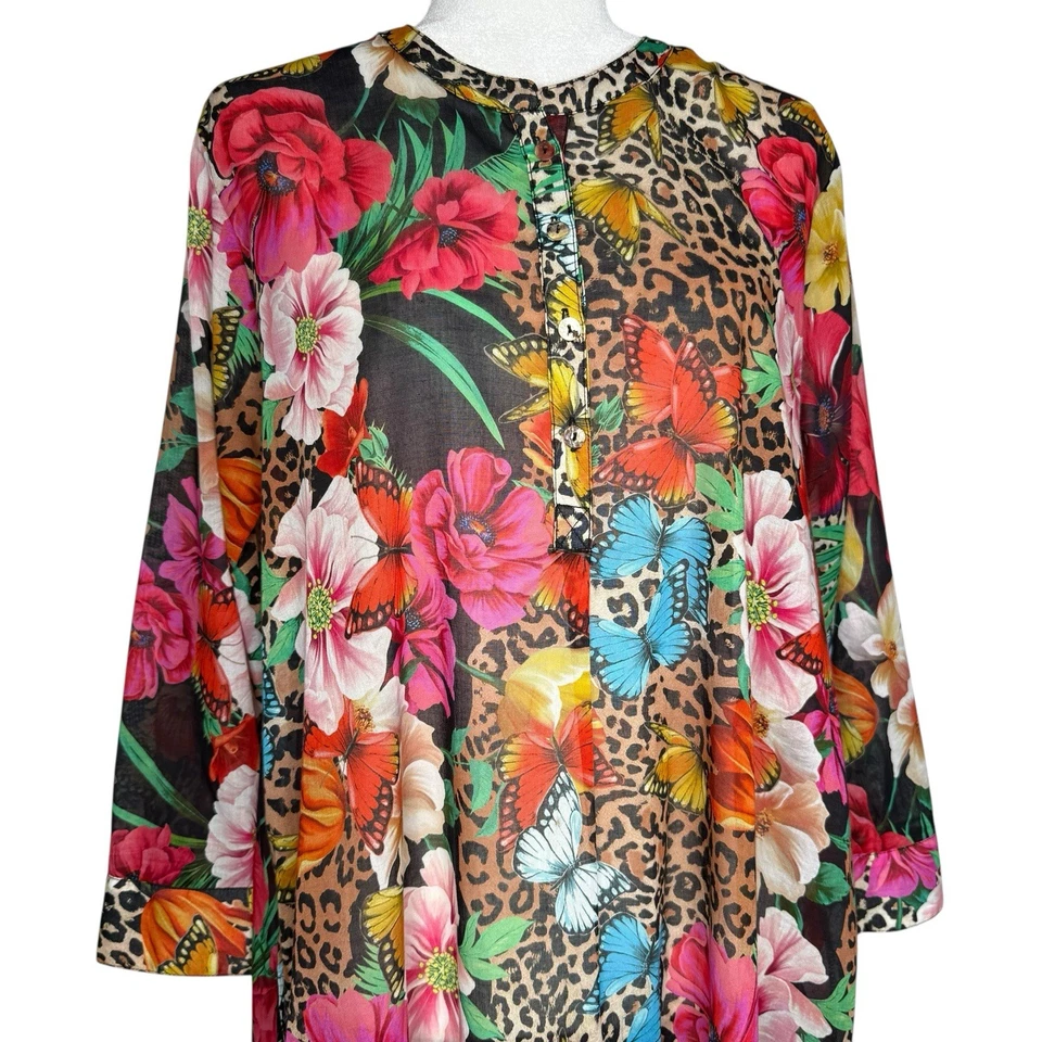 NWOT Johnny Was Sandra Seaside Dress M Floral Butterfly Leopard Boho Pockets - Image 3 of 4