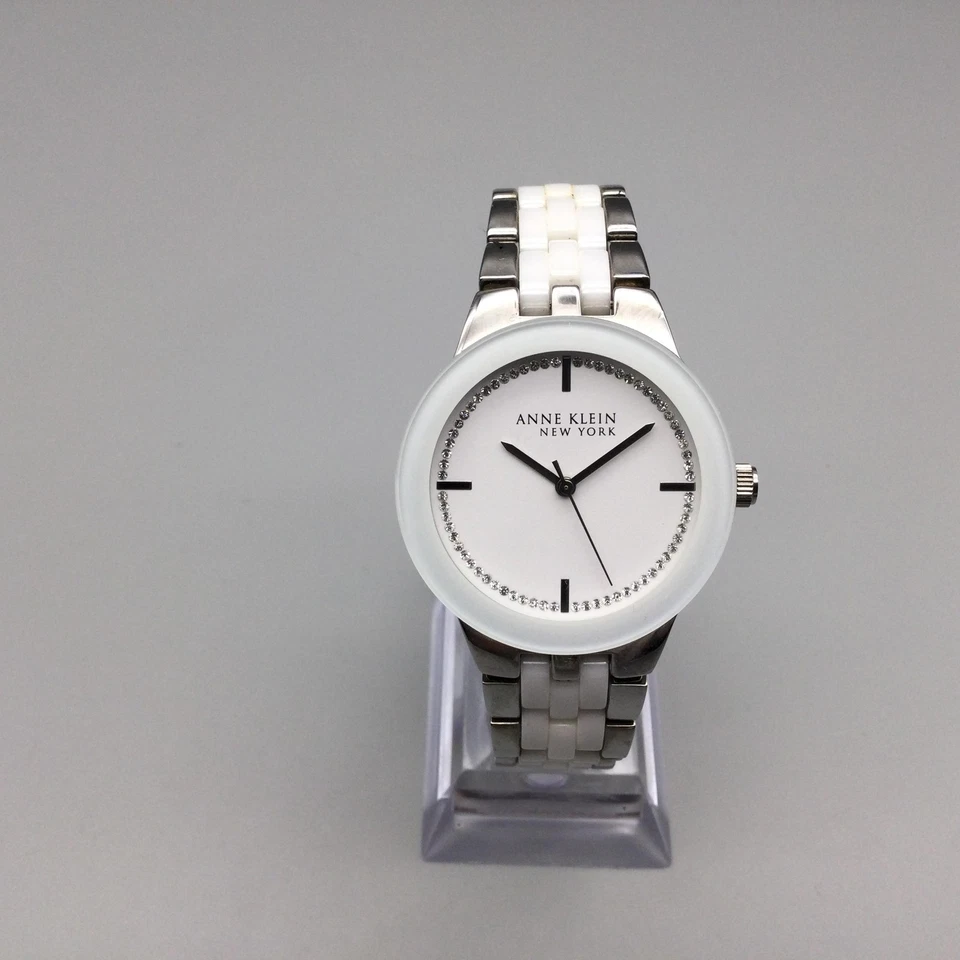 Anne Klein 手表女式 34 毫米白色表盘银色水晶口音全新电池 7 — 第 2/4 张图片