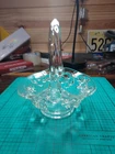 Vintage Fenton Clear Glass Basket with Applied Handle Flowers Floral Design