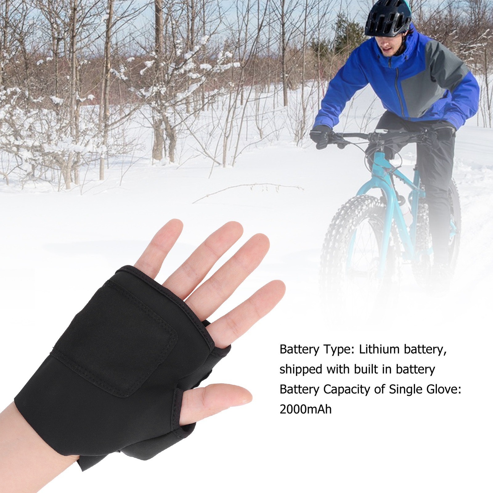 One Pair Heated Fingerless Waterproof Electric Heating Mittens For Winter