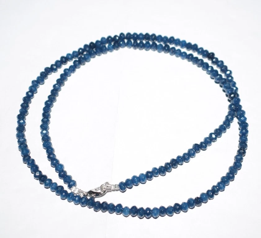 Blauer Saphir Jade Edelstein 925 Sterlingsilber 40 " Fadenhalskette 4.5mm Perlen - Bild 4 von 4