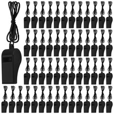 300 Pieces Referee Whistles In Bulk Loud Plastic Emergency Whistle with Lanya...