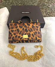 Dolce & Gabbana Leopard Print Chain Wallet for Women, Folding Credit Card