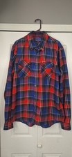 Dixxon Shirt Mens XL Plaid Red Blue Travis Pastrana Flannel Pockets