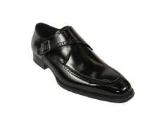 Men's Giovanni Shoes High Quality Leather Monk Strap Buckle AMATO Black