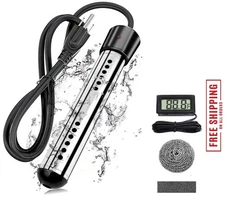 2000W Immersion Water Heater w/ LCD Thermometer, Heats 5 Gal Fast, UL Listed