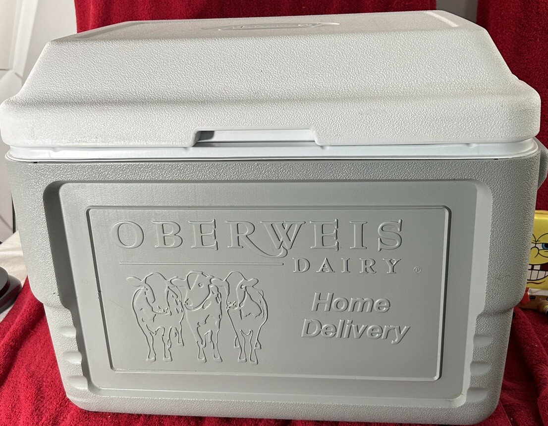 Vintage Coleman Oberweis Dairy Box Cooler Ice Chest Gray/White