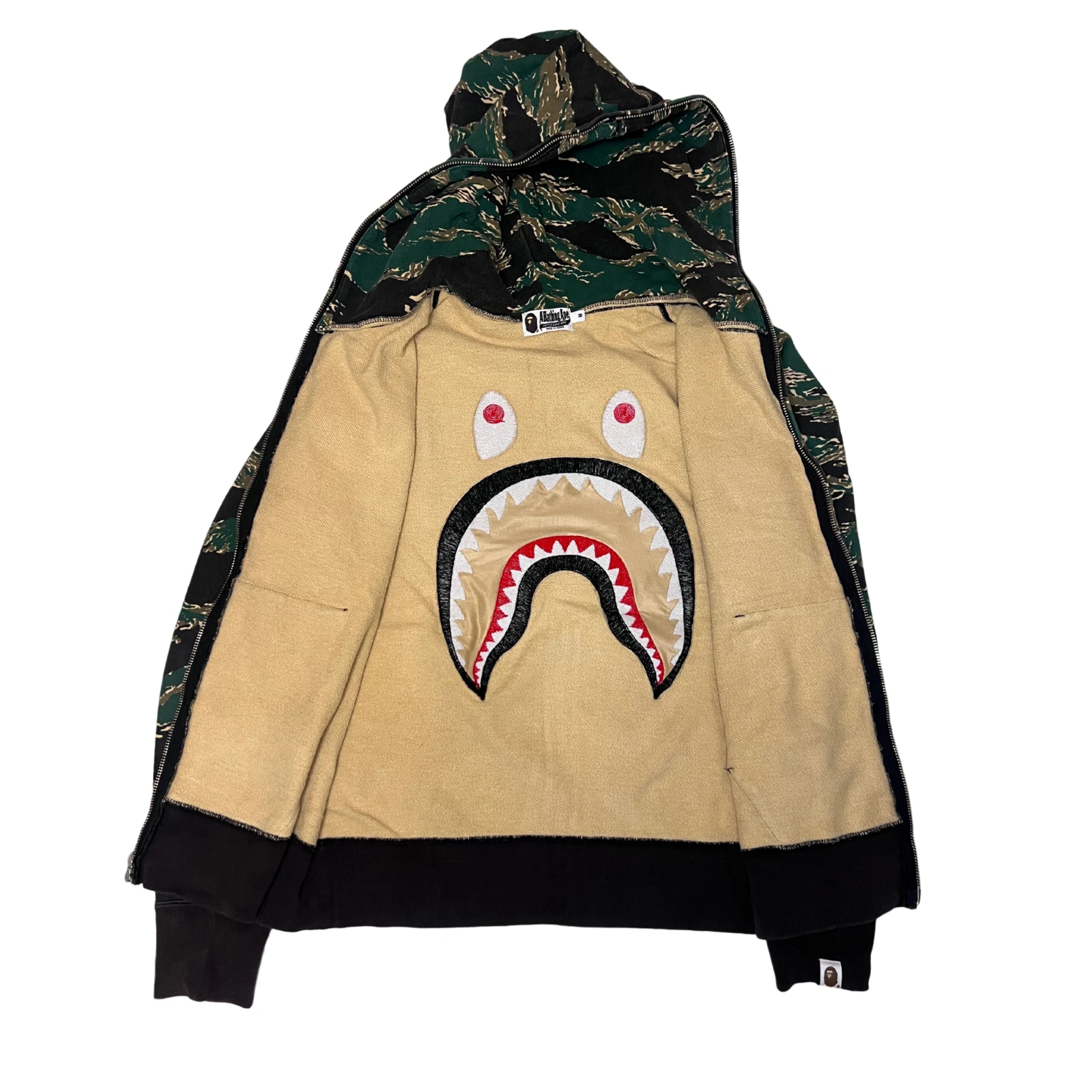 A BATHING APE (BAPE) Felpa con cappuccio full zip A Bathing Ape Tiger Camo M (si adatta a Small) verde buone condizioni