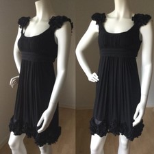 Anthropologie Yoana Baraschi Black Silk Ruffle Flower Party Dress Size Small
