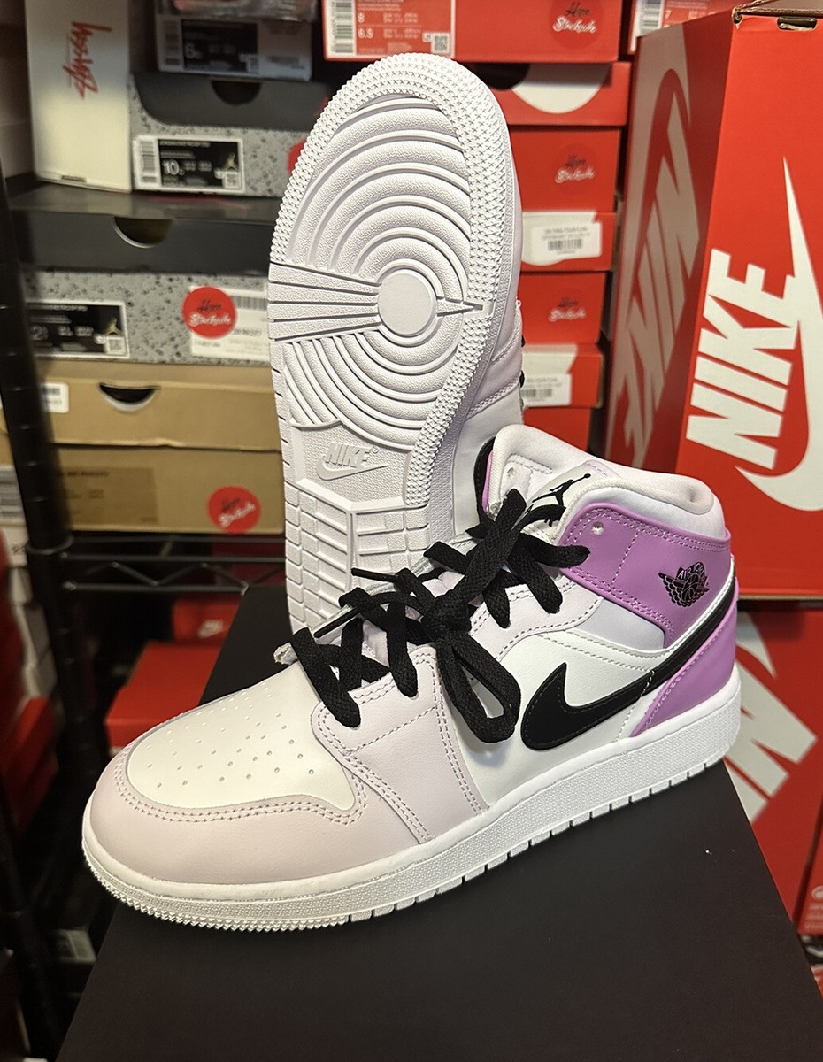 Nike Air Jordan 1 Mid Barely Grape Black White Shoes GS Nike Air Jordan 1 Mid Barely Grape Black White Shoes GS