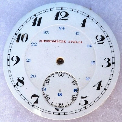 Cadran émaillé ancien montre gousset 43 mm CHRONOMÈTRE STELLA 1/12 et 13/24 BLEU - Photo 1/2