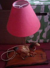 Vintage Carousel Horse Table Lamp Plastic Horse Wood Base