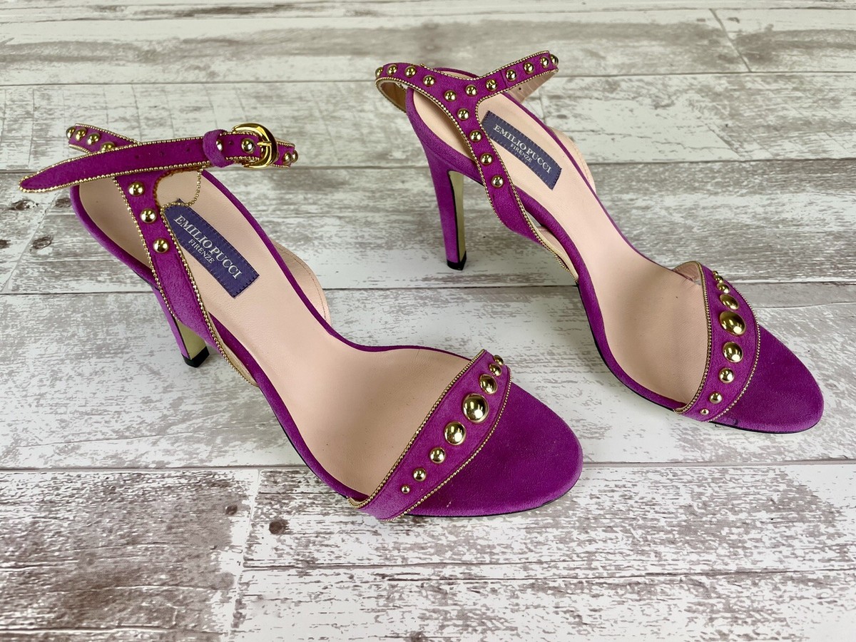 Emilio Pucci Shoes pink Purple Gold Stud Suede High Heel Pumps