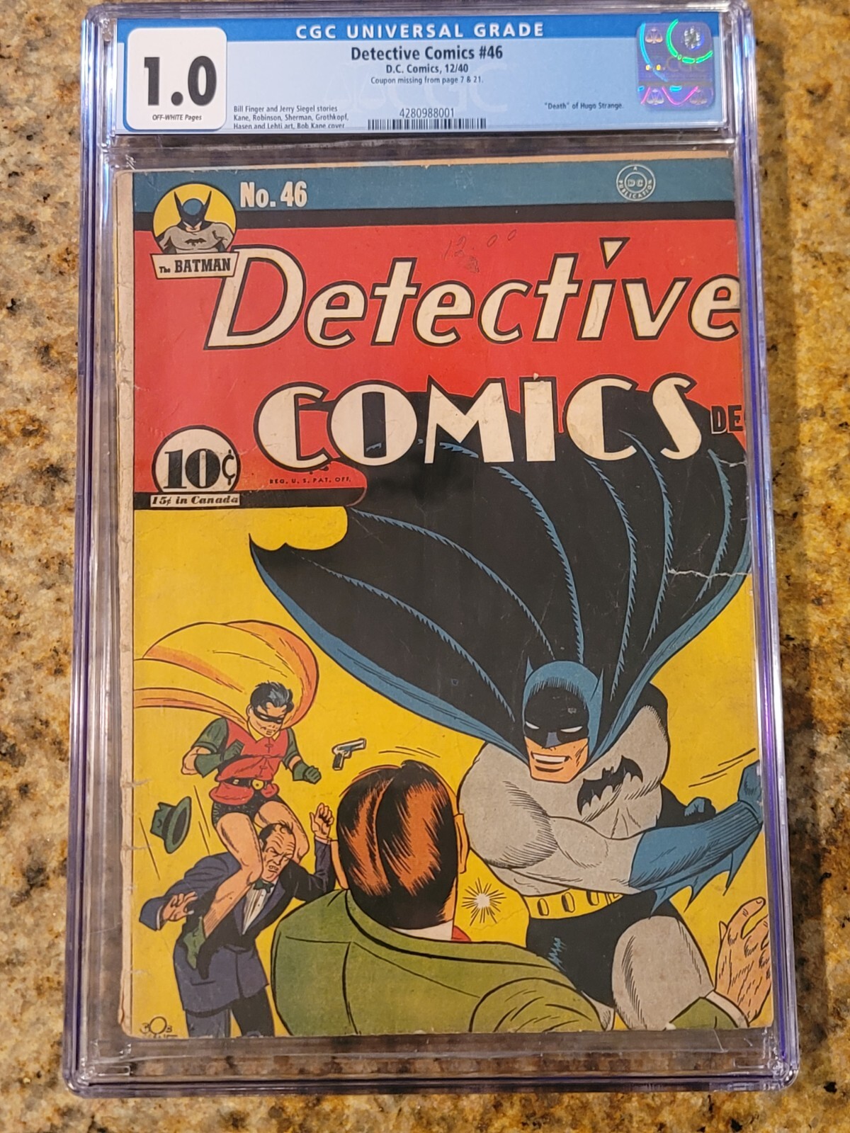 1940 D.C. Comics Batman Detective Comics 46 CGC 1.0. Death of Hugo Strange