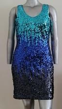 NWT WOMEN MANER FORMAL OCCASION DRESS SIZE L OMBRE SEQUINED ABOVE KNEE Sleeveles
