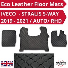 for IVECO STRALIS 2019-2021 S-WAY Right Hand Drive Black Floor Mats Eco Leather