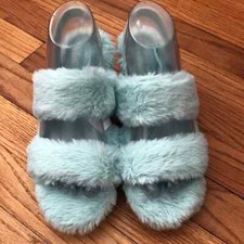 ABOUND Fluffy Faux fur Baby-Blue Woman  s Sandals Slipper