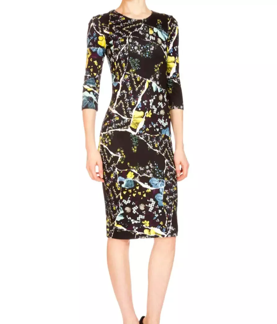 ERDEM Allegra Floral Black Multi Jersey Sheath Dress Size US 4 EUC