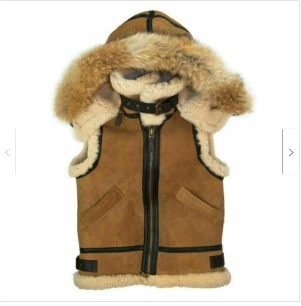 Mens B3 RAF Bomber Vest Aviator Flying Pilot Fur Shearling Real Leather Jacket