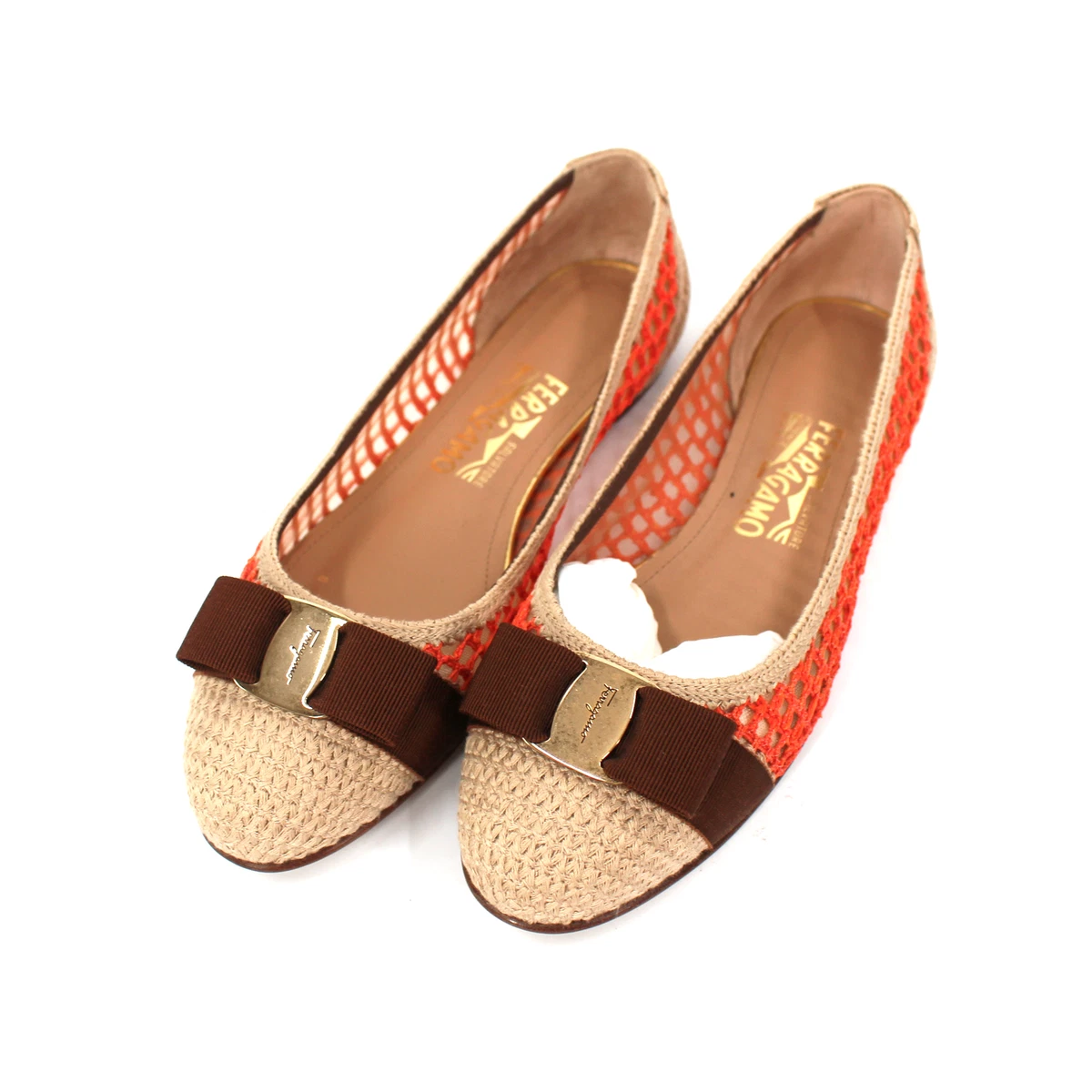 Ferragamo Women Flat raffia espadrilles Orange Size 5.5