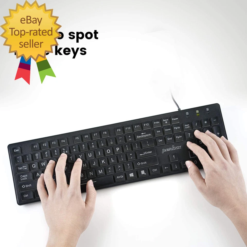 PERIBOARD-317 Wired Backlit USB Keyboard, Big Print Letter with White Illuminate - Image 4 of 4