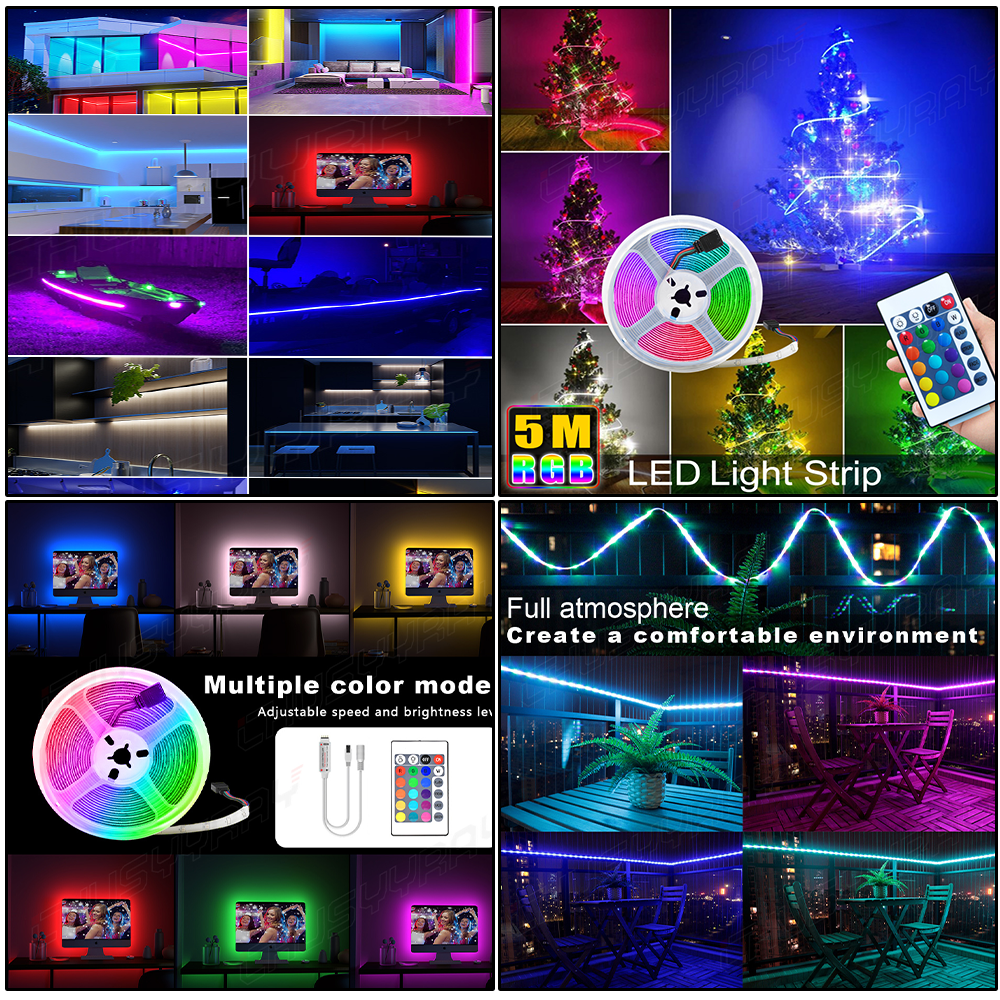 Led Strip Lights 16 Ft 5m Flexible Multi Color RGB 2835 300 leds 4 Pin+Tape 12V-image