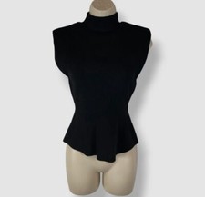 Veronica Beard Women's Black Cio Ribbed Mock-Neck Top Size S