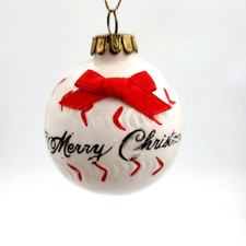 Vintage Glass Baseball Merry Christmas Holiday Ornament