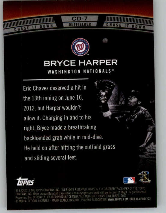 2013 Topps Chase It Down #CD7 Bryce Harper (ref 150734) - Image 2 of 2