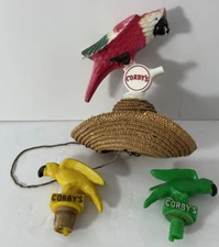 Lot of 3 Corby's Whiskey Parrot Bottle Pourer Bar Display Dispenser 1950s