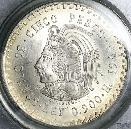 1948 PCGS MS 66 Mexico 5 pesos OGH Cuauhtémoc Aztec Emperor Coin (24040904C)