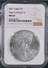 2021 Bullion Silver Eagles NGC MS-69 Eagle Landing T-2